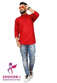 Men's Stylish Full Sleeve Short Kurta - Red